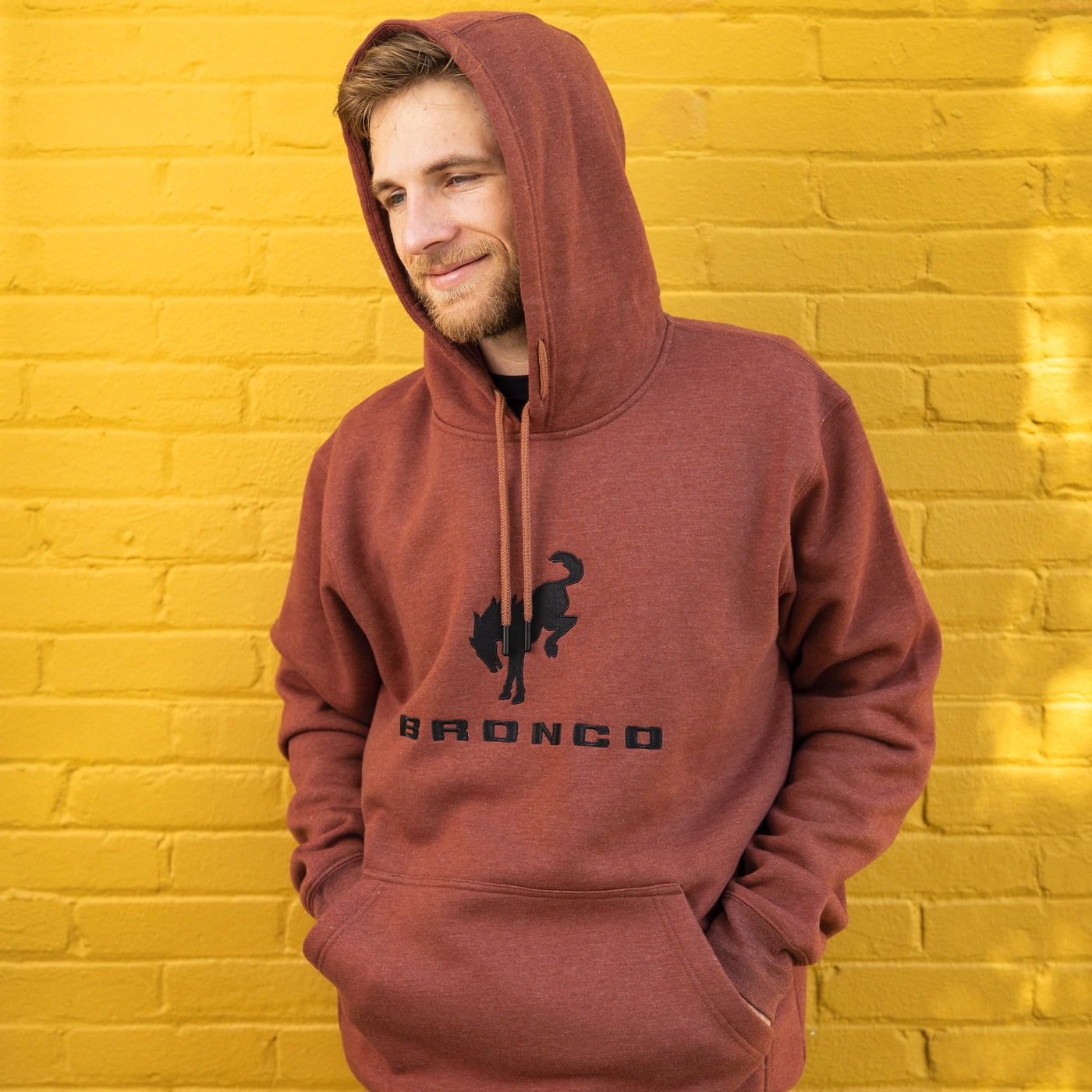Bronco Men's Embroidered Hooded Pullover Fleece