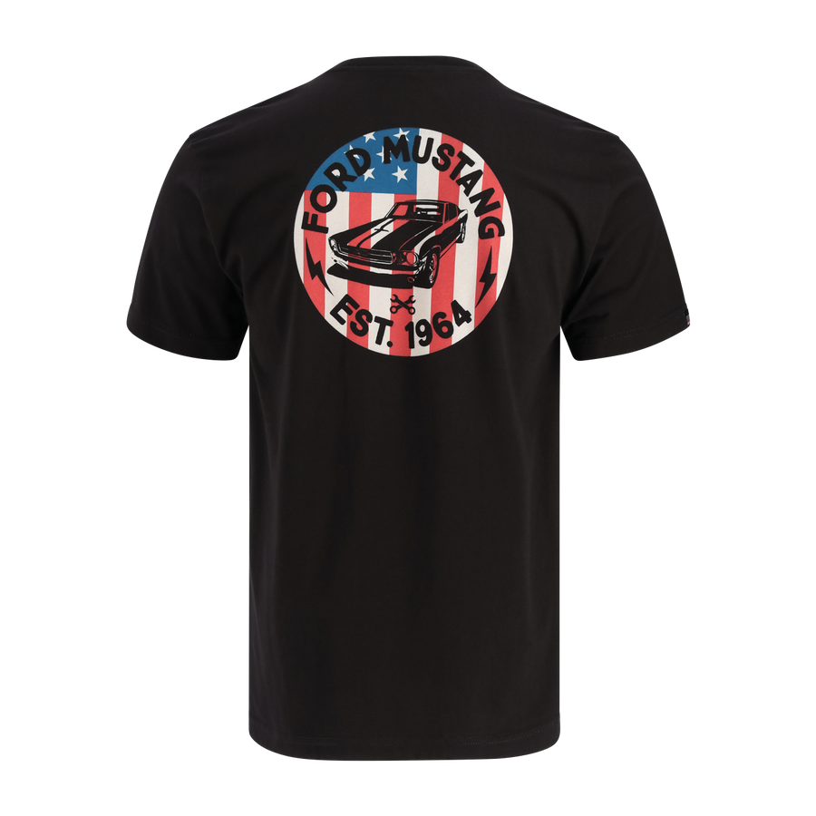 Ford Mustang Men's Vintage Est 1964 Flag Made in the USA Pocket T-Shirt